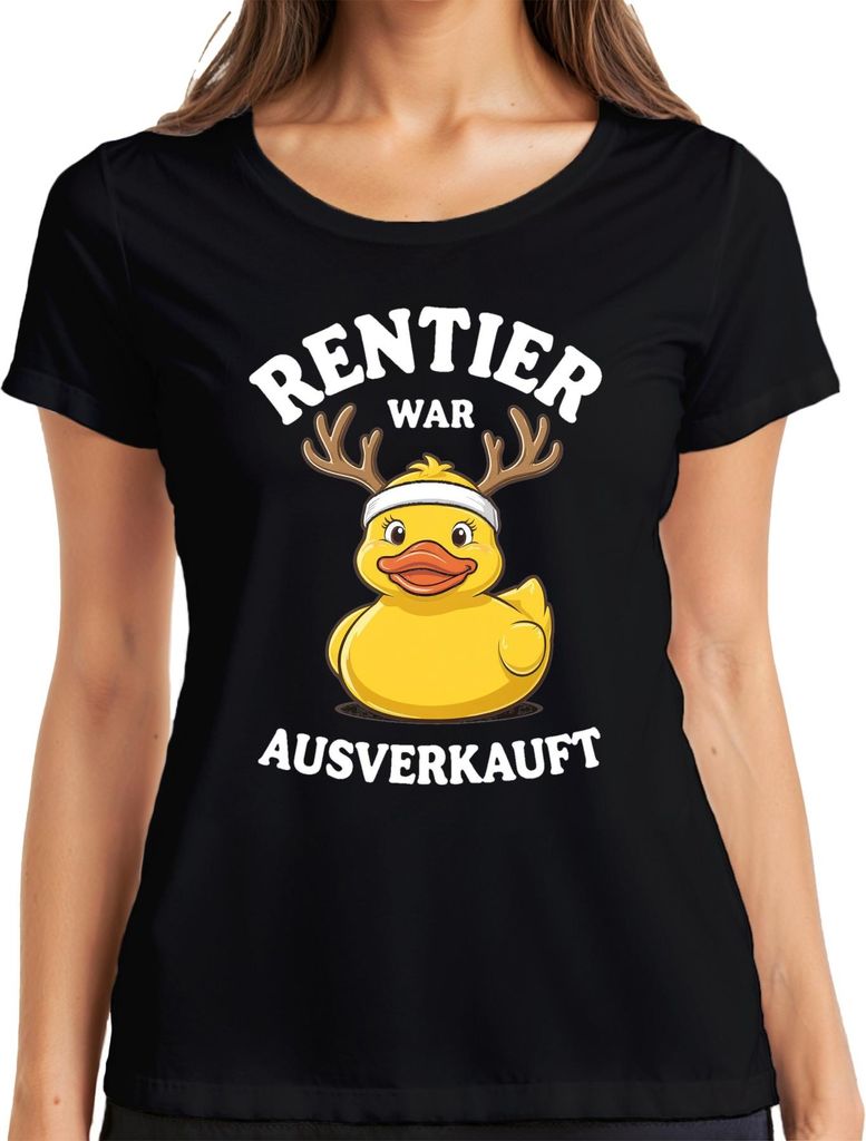 Rentier war t Weihnachten Gummiente Geschenk lustig Damen T-Shirt, Schwarz, XL