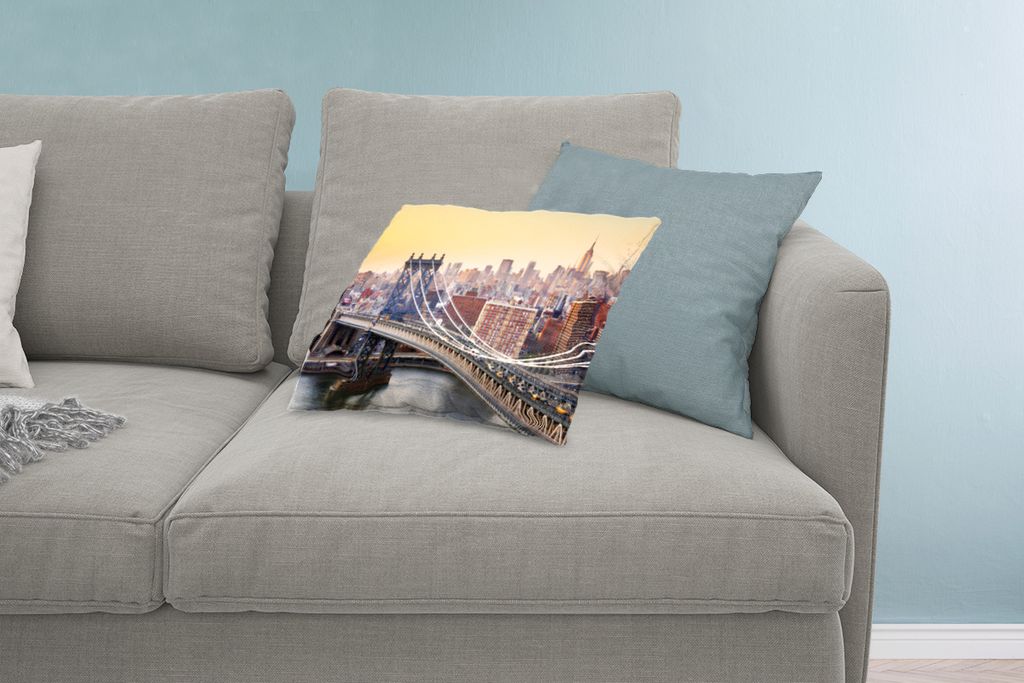 MuchoWow Zierkissen Sofakissen Wohnzimmer Dekokissen 60x40 cm Manhattan-Brücke in New York - Kopfkissen - Polster mit Foto