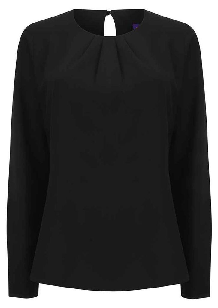 Henbury - Bluse Falten vorn für Damen Langärmlig LT5764 (4XL) (Schwarz)