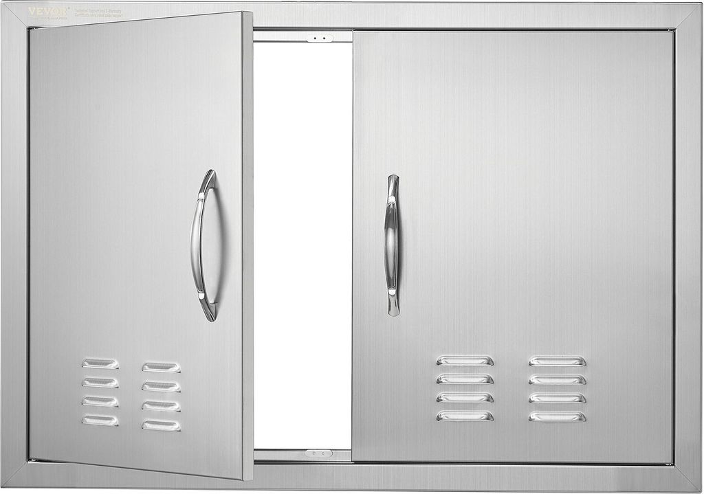 Grill-Zugangstür, 762 x 533 mm, Doppelte Außenküchentür, Flächenbündig Montierte Edelstahltür, Vertikale Wandtür mit Griffen und Lüftungss...