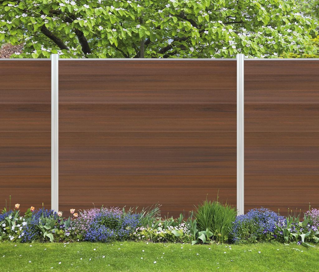 WPC Sichtschutzzaun Roma Line 4 x Zaunfeld teak und 5 x Produktbild 