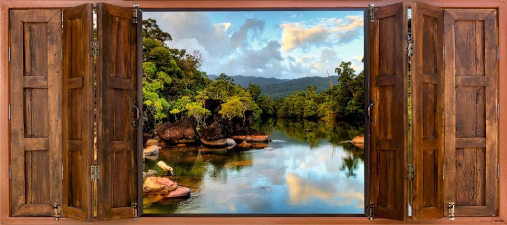Sanders & Sanders Poster Berglandschaft Braun, Blau und Grün - 600940 - 202 x 90 cm