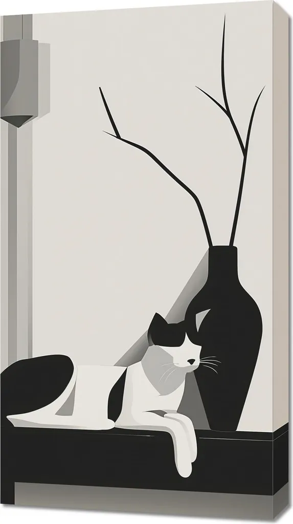 Image 50 x 90 cm Chat gris - Tableau moderne pour décoration murale zen