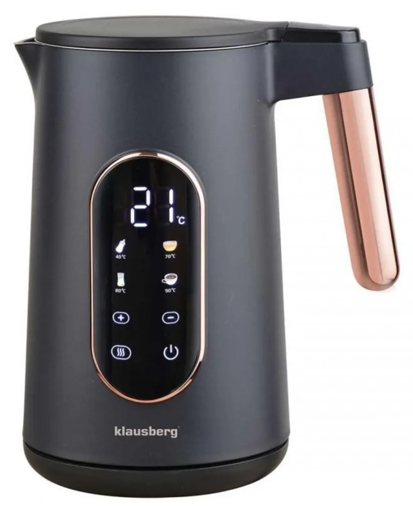 Klausberg KB-7892 Bouilloire Électrique 1,7L Noir et Or Rose Design