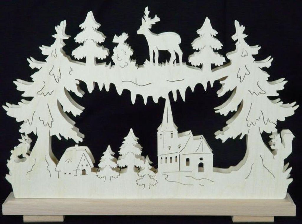 Schwibbogen mit Kirche Wald und Beleuchtung BxHxT 44x32x7cm NEU