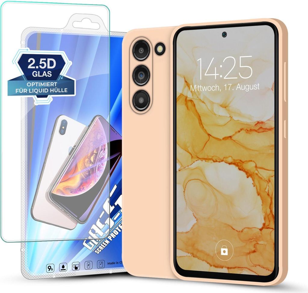 Hülle für Samsung Galaxy S23 mit 9H Displayglas Displayschutz Plus Case Cover Bumper Silikon Softgrip Schutzhülle Farbe: Rosa