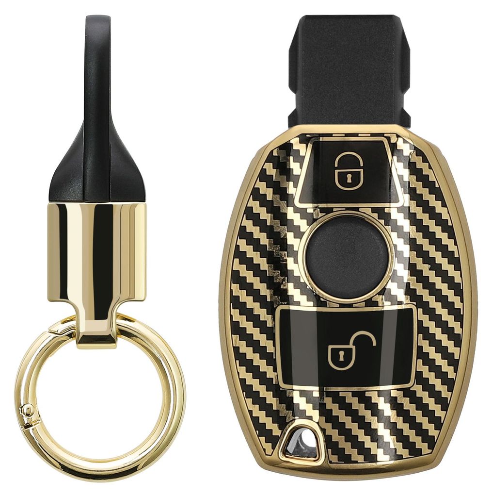 kwmobile Autoschlüssel Hülle kompatibel mit Mercedes Benz 2-Tasten Autoschlüssel (nur Keyless Go) Hülle - Schlüsselhülle mit Key Ring Anhäng...