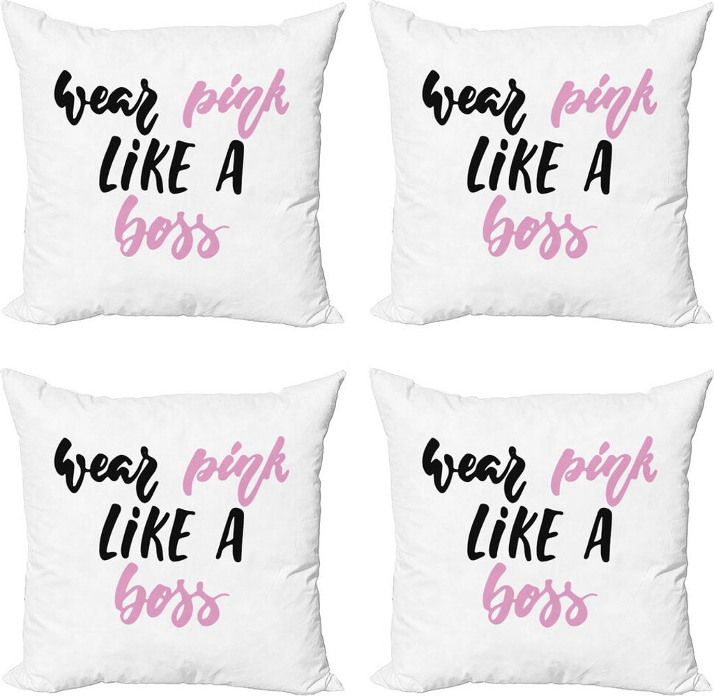 ABAKUHAUS Mädchen Boss Kissenbezug Set (4 Stück), Wear Pink Wie ein Chef, Moderner Doppelseitiger Digitaldruck, 50 cm x 50 cm, Koksgraue Baby Pink