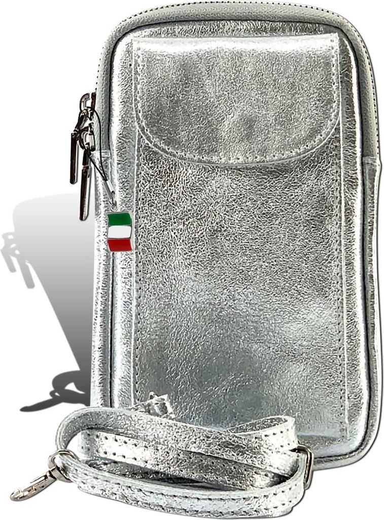 Florence Leder Tasche Damen Umhängetasche Handtasche silber 12x25x20cm inklusive Italien Flagge D2OTF827J