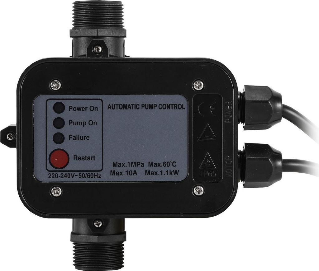 Faziango Pumpensteuerung Druckschalter Wasserpumpe mit Kabel 10 Bar Trockenlaufschutz Hauswasserwerk Druckwächter Gartenpumpe Drucktaster Schwarz