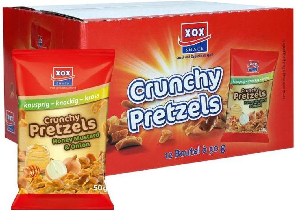 XOX Crunchy Pretzels Honey Mustard & Onion 12x50g