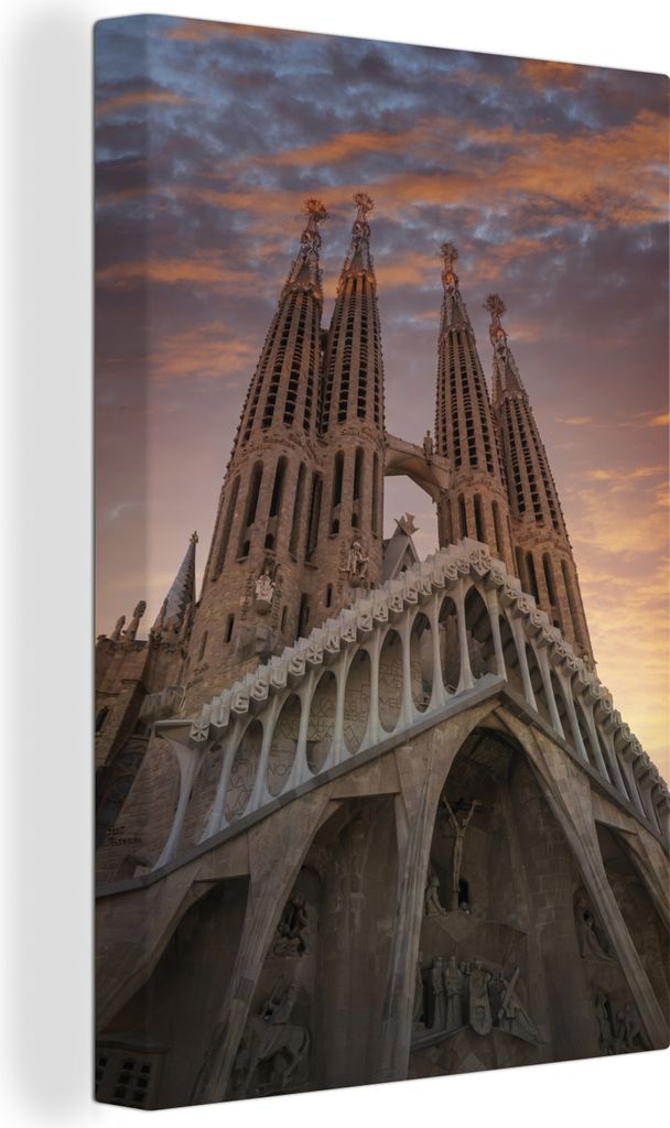 OneMillionCanvasses - Leinwandbilder - 80x120 cm, Sagrada familia Kathedrale bei Sonnenuntergang Barcelona Spanien, Wandbilder Kunstdruck Wanddek...
