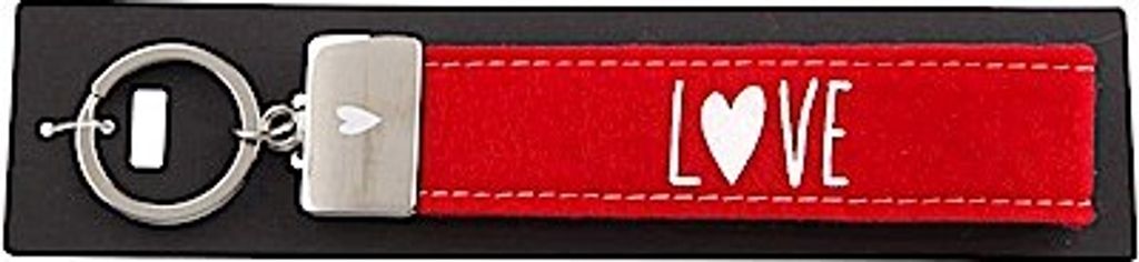 Schlüsselanhänger aus Filz, mit graviertem Metallabschluss und kultigem Aufdruck, Love, rot, ca. 18,7 x 4,4 x 1 cm Depesche