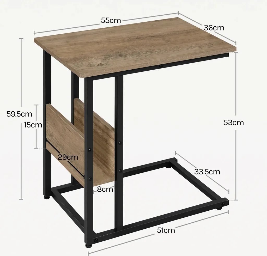 Table de canapé en C avec rangement intégré - Style industriel en bois - 4