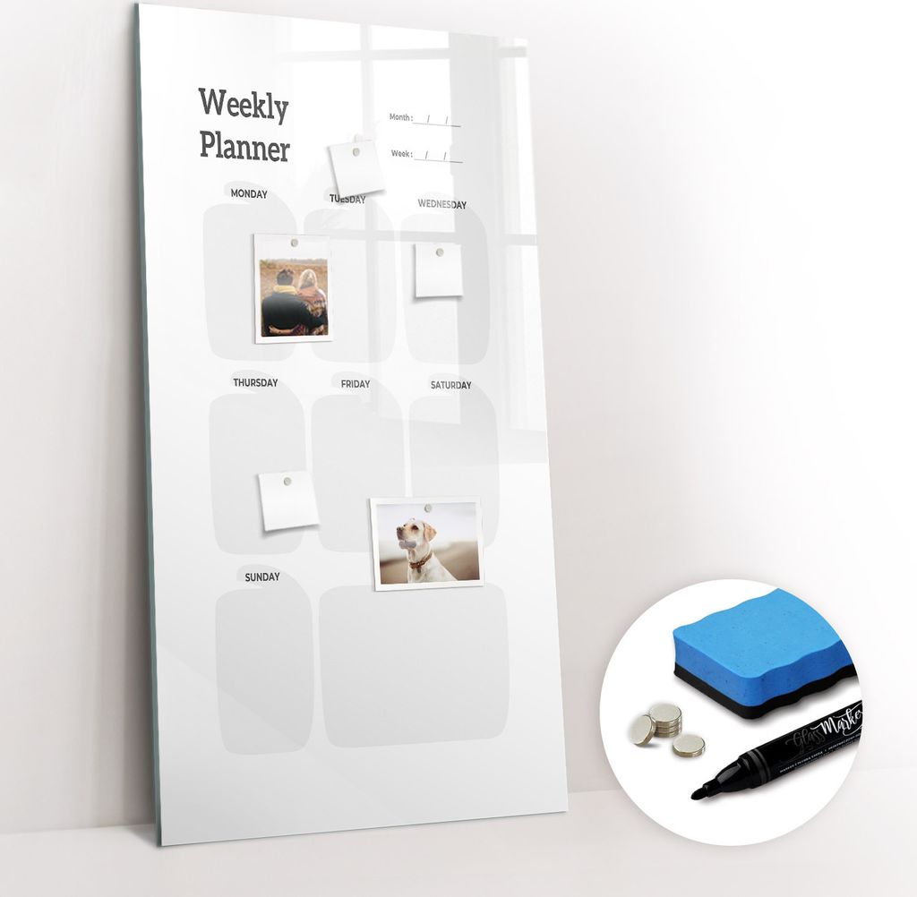 Magnetpinnwand Memoboard - Zubehörsatz - Schwarzer Marker + Schwamm + Magnete - 60 x 120 cm - Wochenplaner