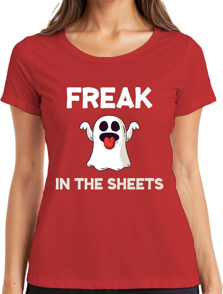 FREAK IN THE SHEETS Halloween Geist lustig Geschenk y Frech Damen T-Shirt, Rot, 3XL