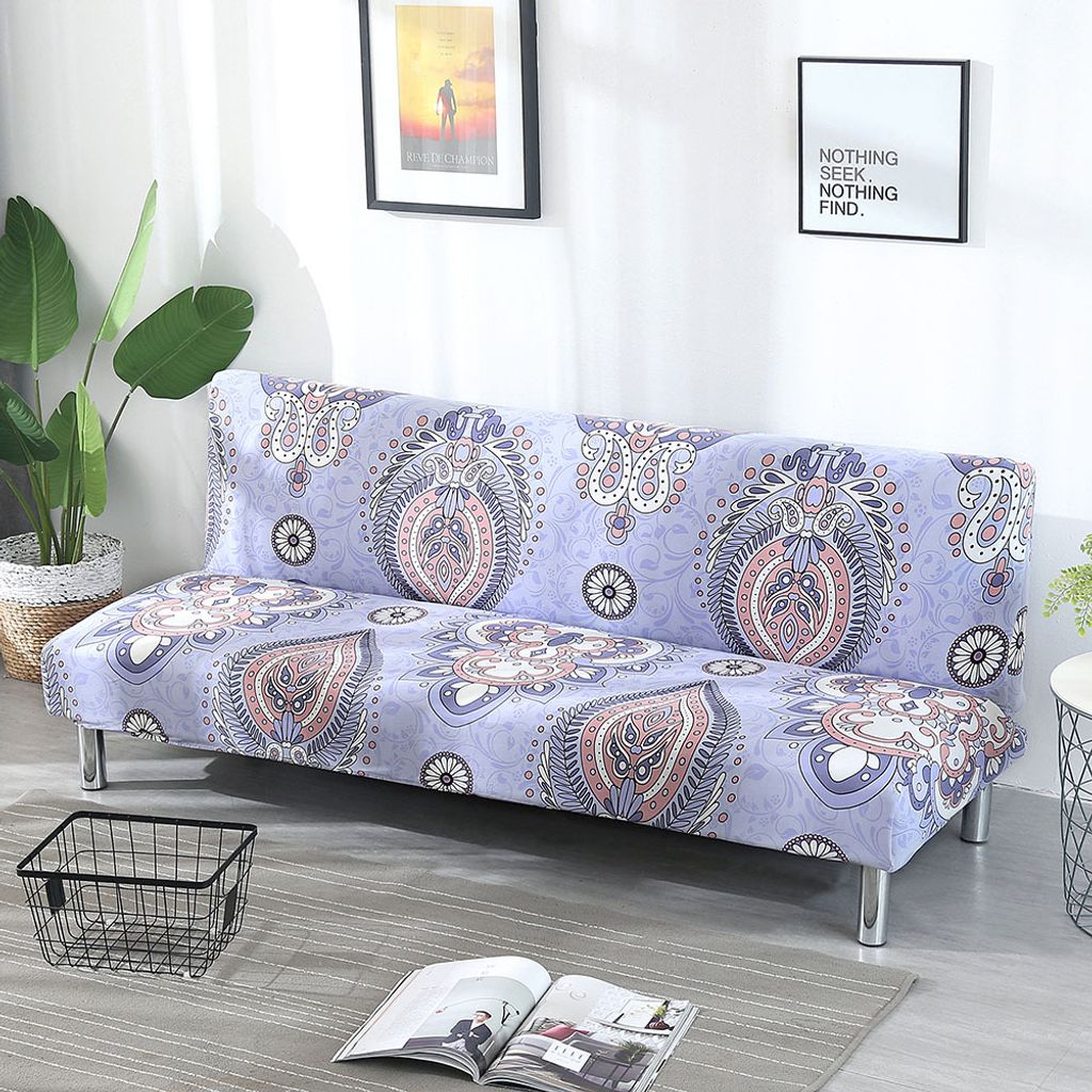Elastischer Ohne Armlehnen Sofabezug Armlos Sofaüberwurf Stretch Futon Schutzhülle 3-Sitzer vollklappbar Couch Sofa Shield für Klappcouch ohne A...