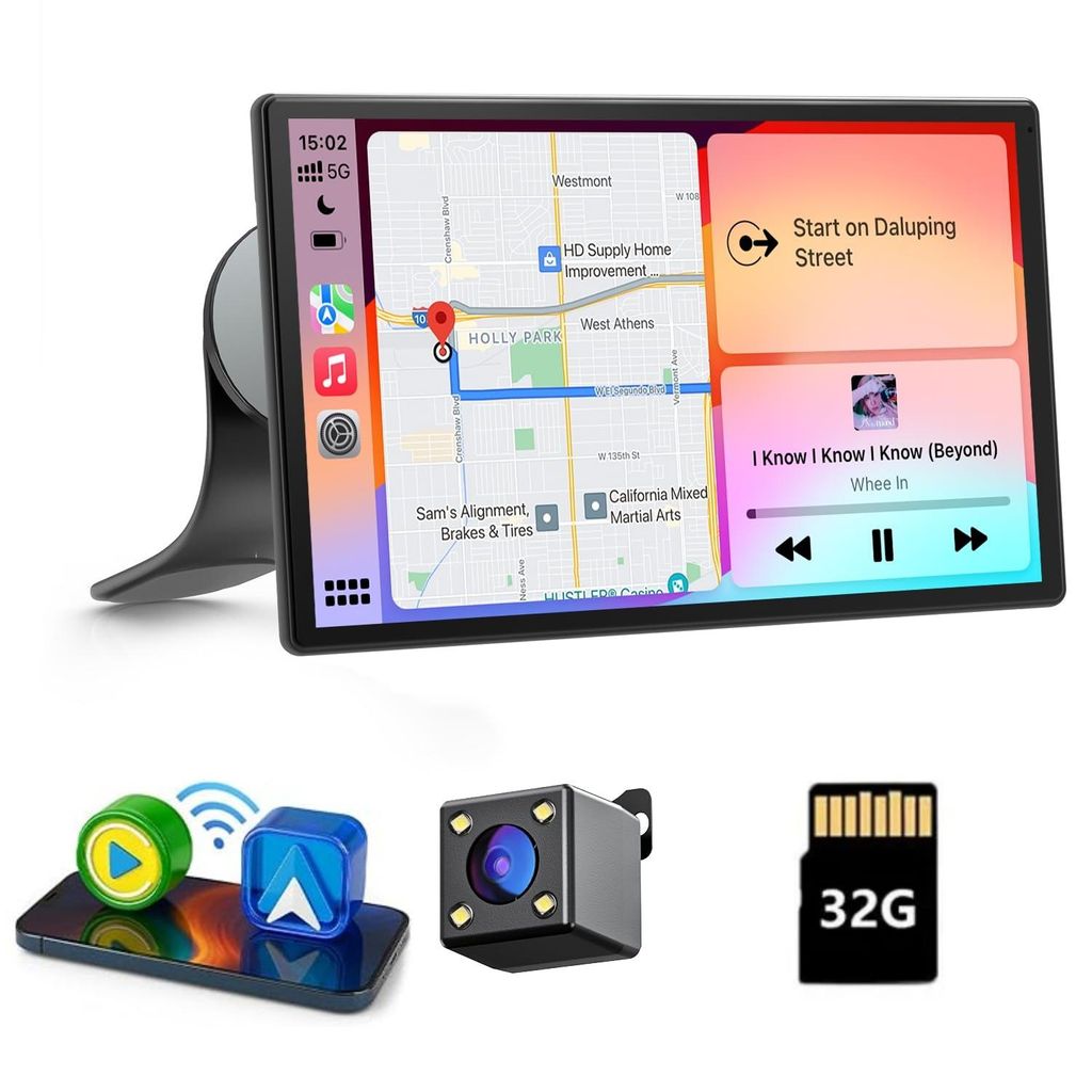 9 Zoll Dashcam auto kabellos Wireless Carplay Display für Apple Carplay Android Auto Tragbarers Carplay Autoradio mit Magnetischer Halterung GPS WiFi