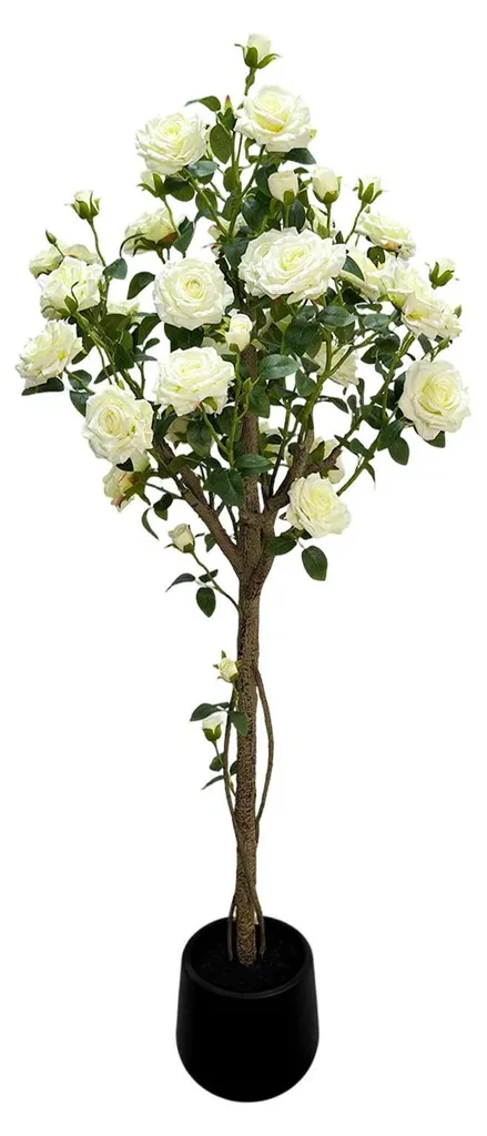 Rosier artificiel rose foncé 150cm - Plante artificielle haute en pot