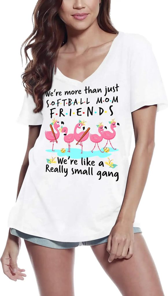 Damen Grafik T-Shirt V-Ausschnitt Freunde der Softball-Mutter – Softball Mom Friends – Öko-Verantwortlich Vintage Jahrgang Kurzarm Lustige Druck