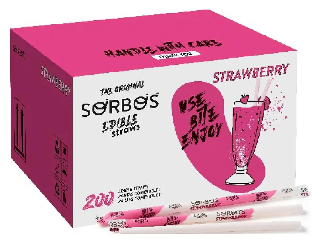 SORBOS 200 Pailles Comestibles Goût Fraise : Rigides et Biodégradables