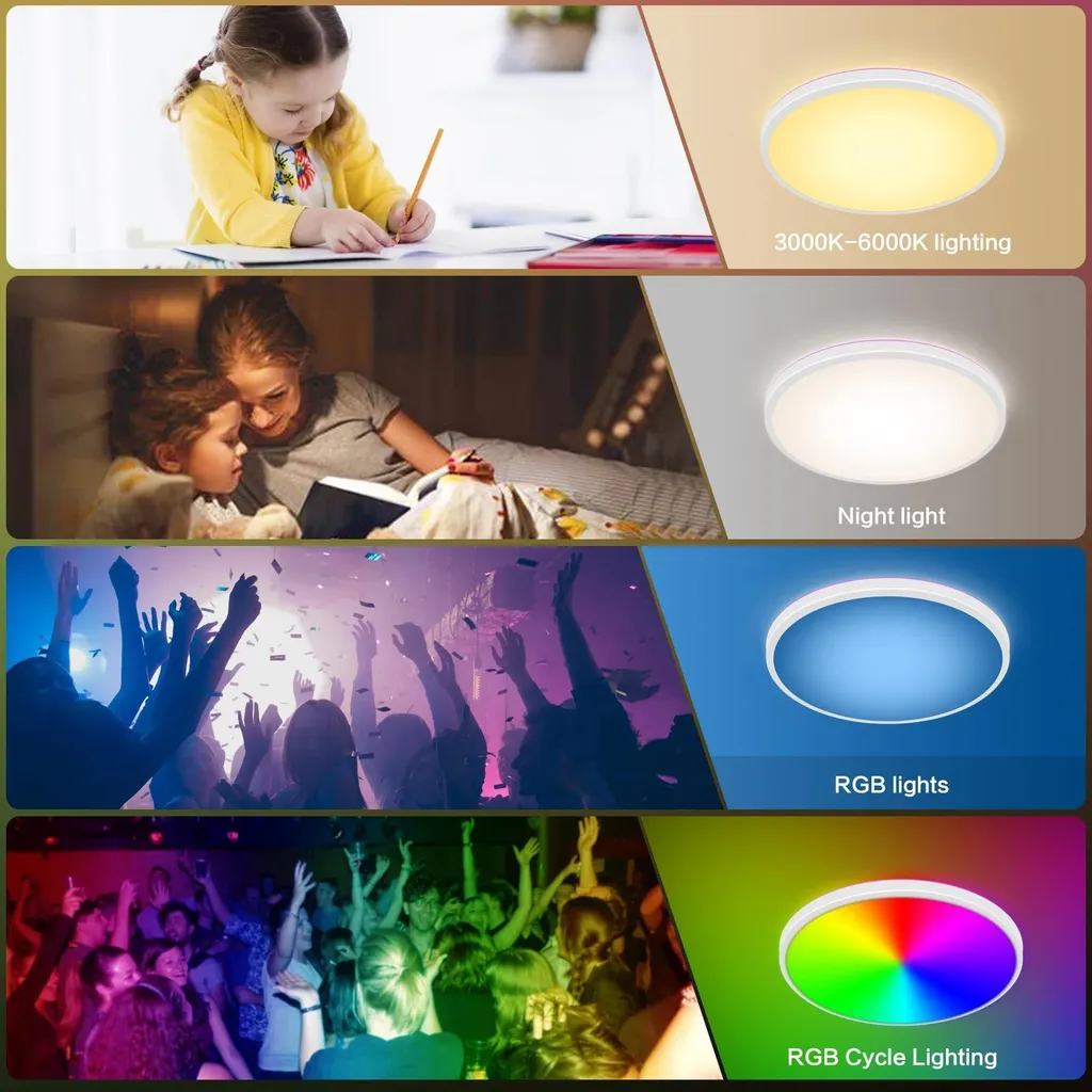 Plafonnier LED RGB 24W avec télécommande et rétroéclairage 6 couleurs - 4