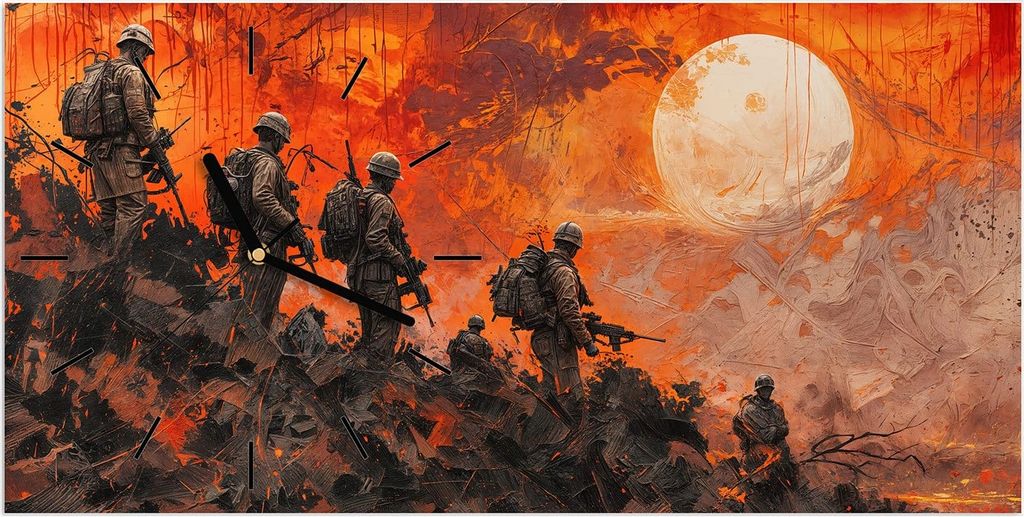Wanduhr aus Glas mit Motiv Soldaten im Sonnenuntergang- 60 x 30 cm - inkl. Aufhängesystem