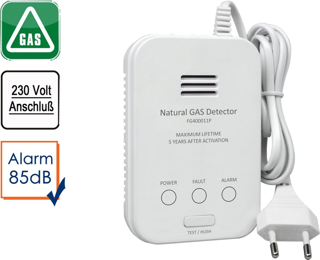 Gasmelder für Methan Gaswarnmelder mit Zuleitung & 85dB Alarm - Gasdetektor