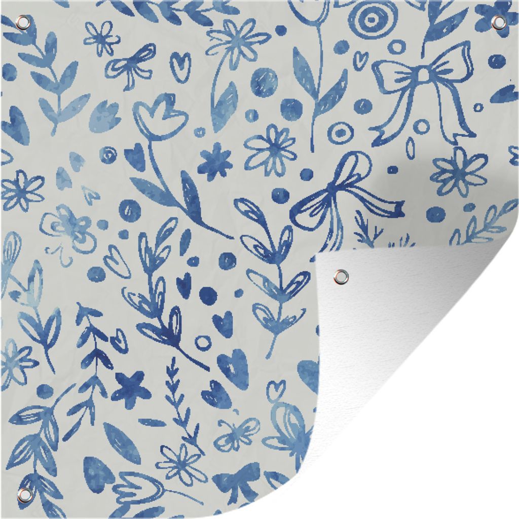 MuchoWow 100x100 cm Outdoor-Poster Gartendeko Sichtschutz Garten Poster für den Garten Ein florales Muster in blauen Farben