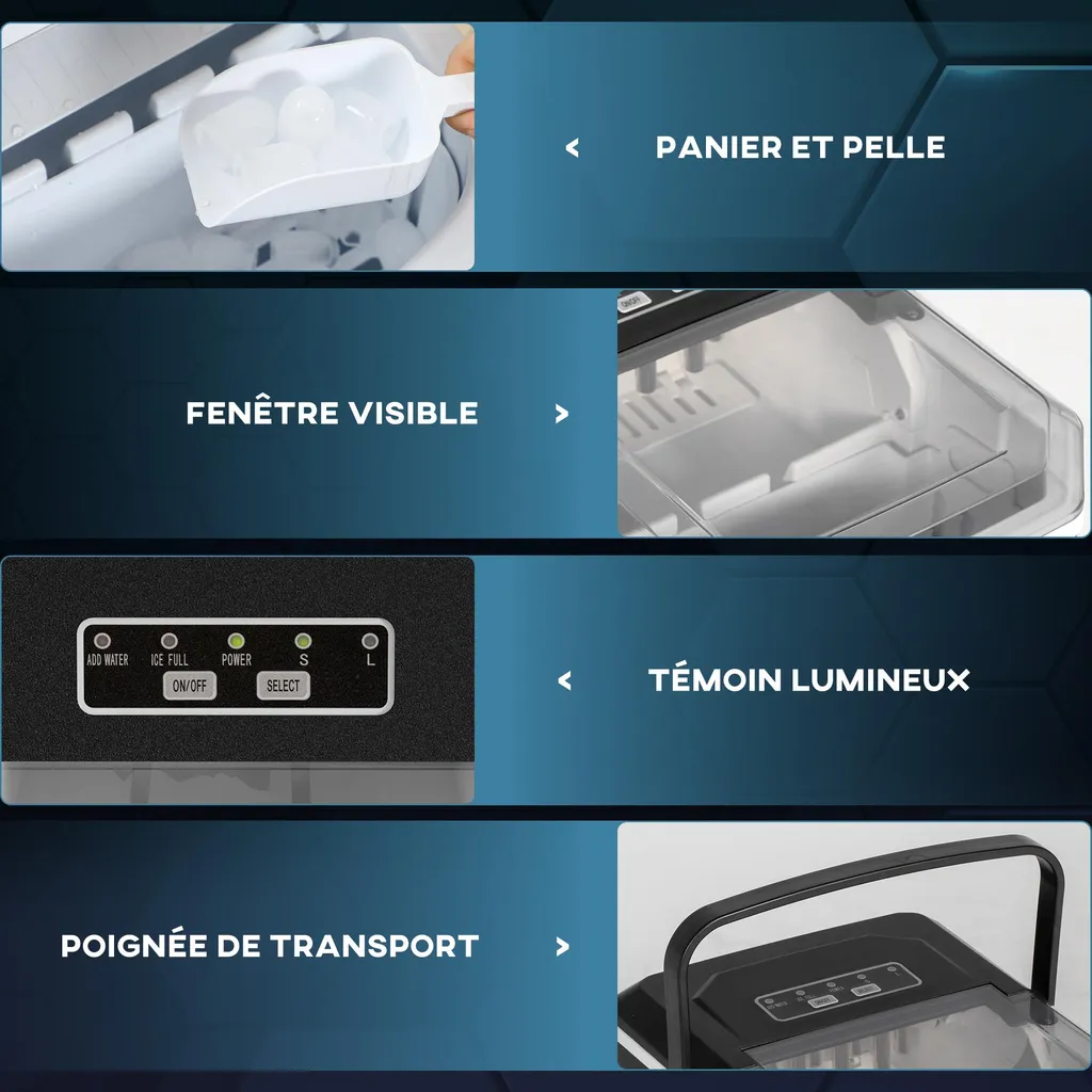 Fabrique à glaçons compacte et automatique noire avec panier et pelle - 7