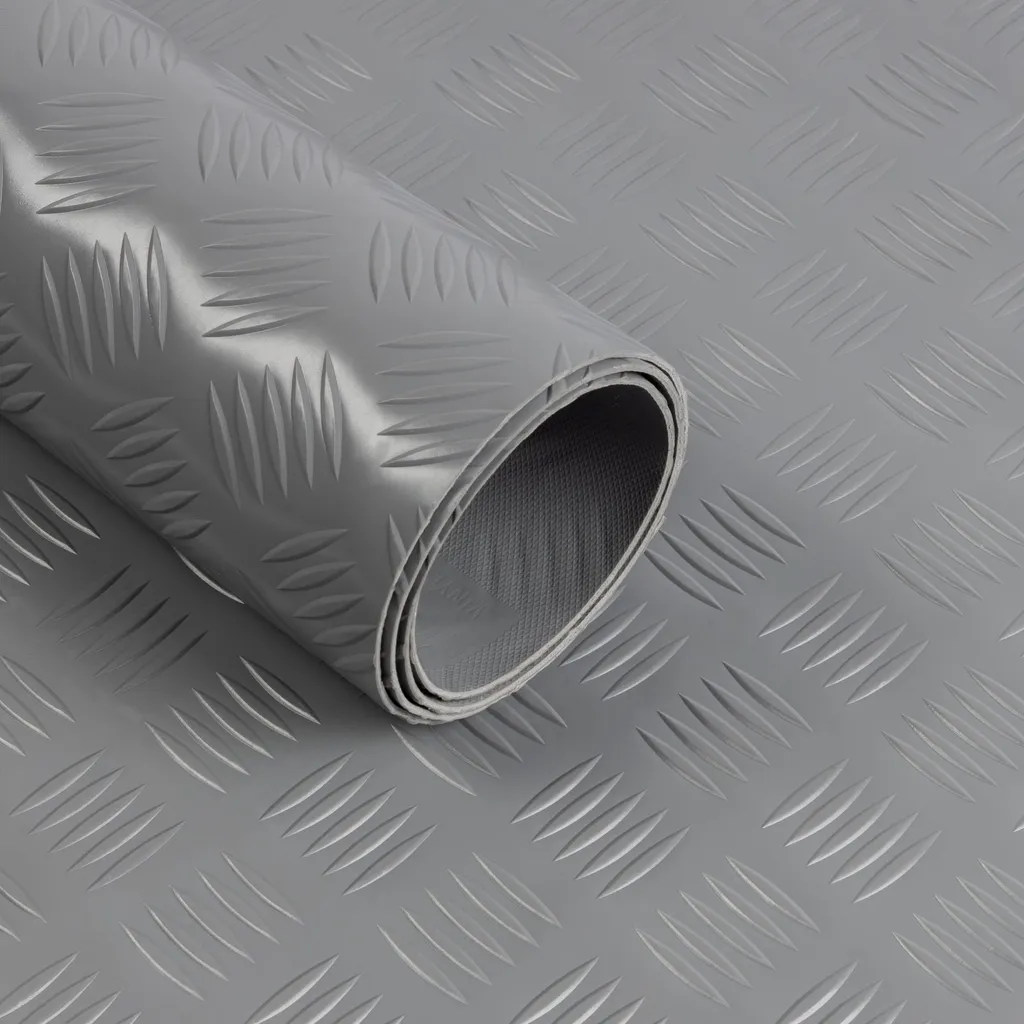 Revêtement de sol PVC gris antidérapant Diamond Cut format 120x500 cm