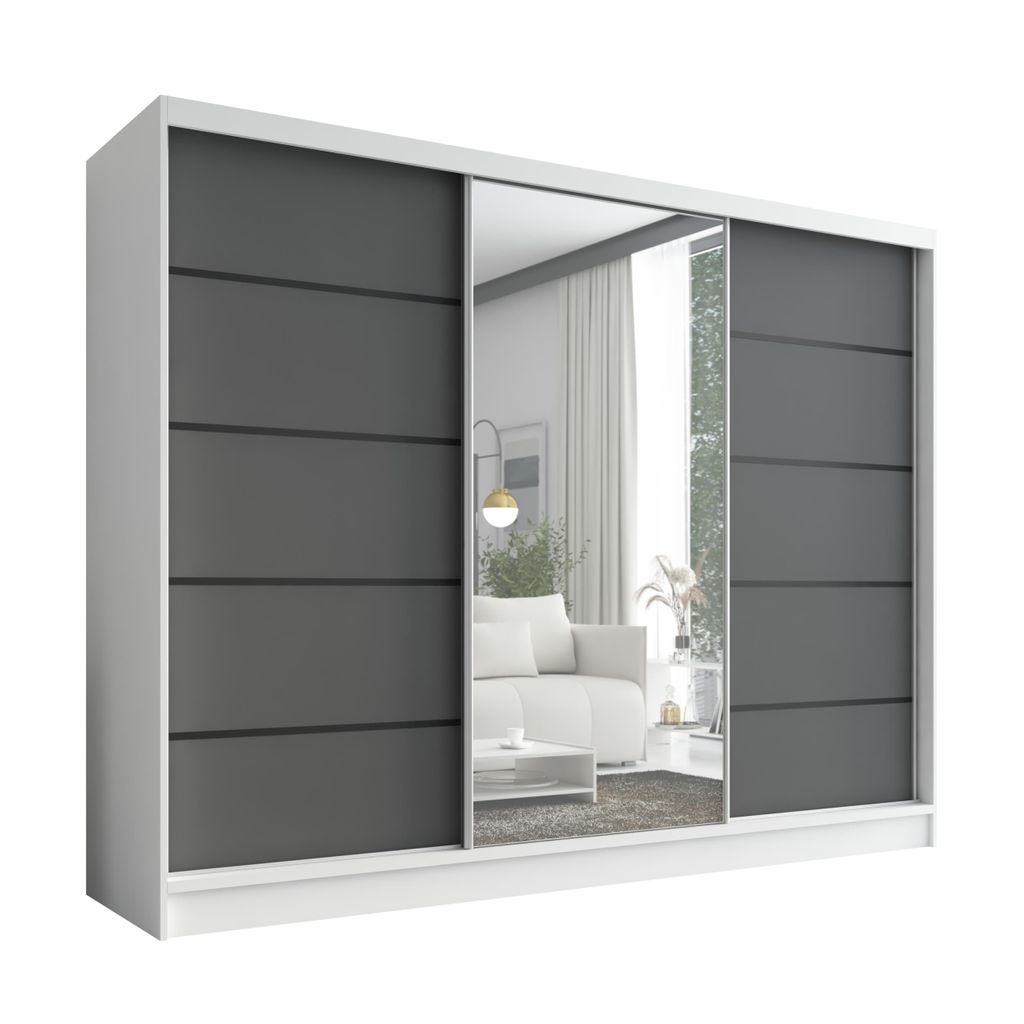 Schwebetürenschrank, 3-türig Schrank 200 cm mit Spiegel Produktbild 