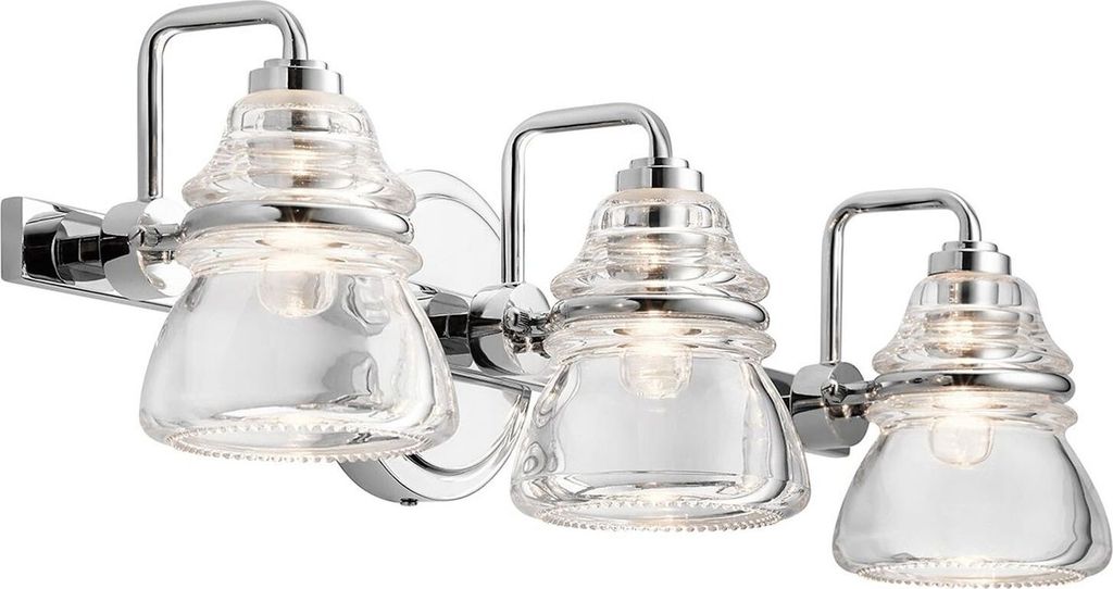 Badlampe Metall Glas 55,9 cm breit IP44 Chrom poliert G9 3-flammig länglich warmweiß 3000 K 900 lm Vintage