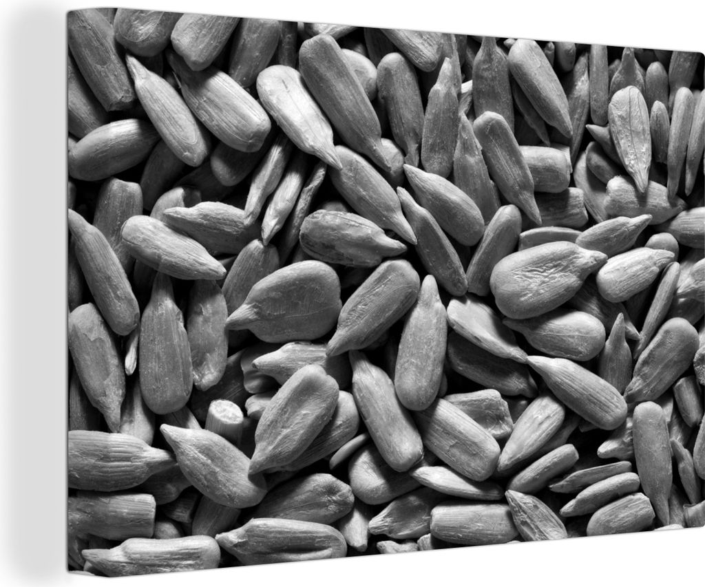 OneMillionCanvasses - Leinwandbilder - 140x90 cm, Nahaufnahme der blassen Sonnenblumenkerne - schwarz und weiß, Wandbilder Kunstdruck Wanddekora...