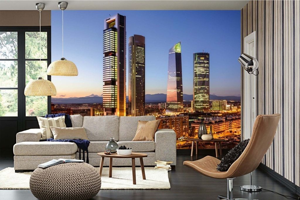 Vlies Fototapete FINANZVIERTEL IN MADRID 375 x 250 cm (inkl. Kleister) - Vlies Tapete, Wandtapete, Wandbilder - Tapete für Wohnzimmer Schlafzimmer...