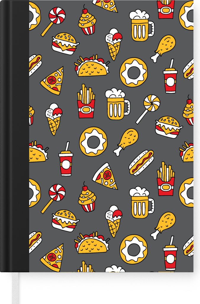 MuchoWow Notizbuch Tagebuch Haushaltsbuch Notebook A5 Puber - Essen - Pizza - Muster - Notizblock - Notizheft - Notebook - Schreibblock - Papier