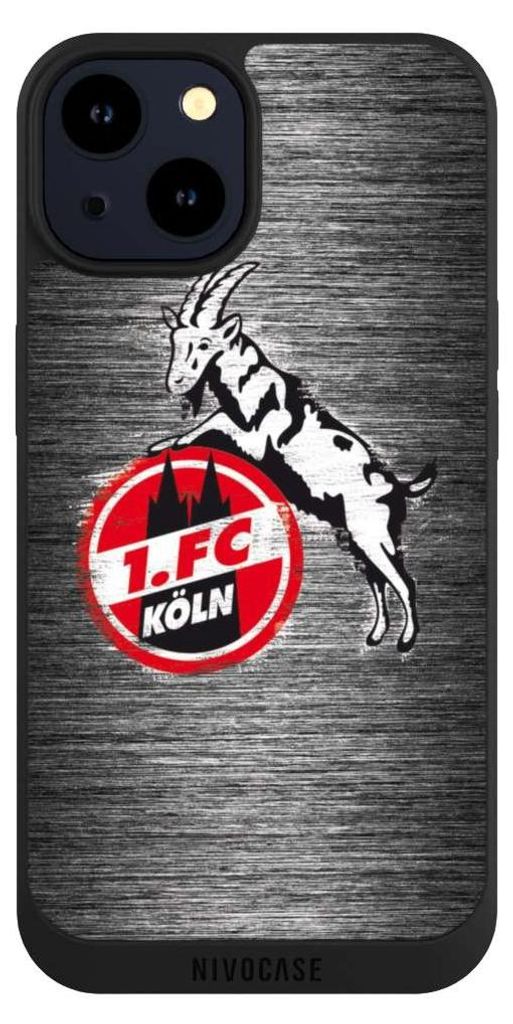 NIVOCASE Handyhülle für Apple iPhone 14 Hülle NIVOpure Case Schwarz 1. FC Köln Metallic Look Offizielles Lizenzprodukt