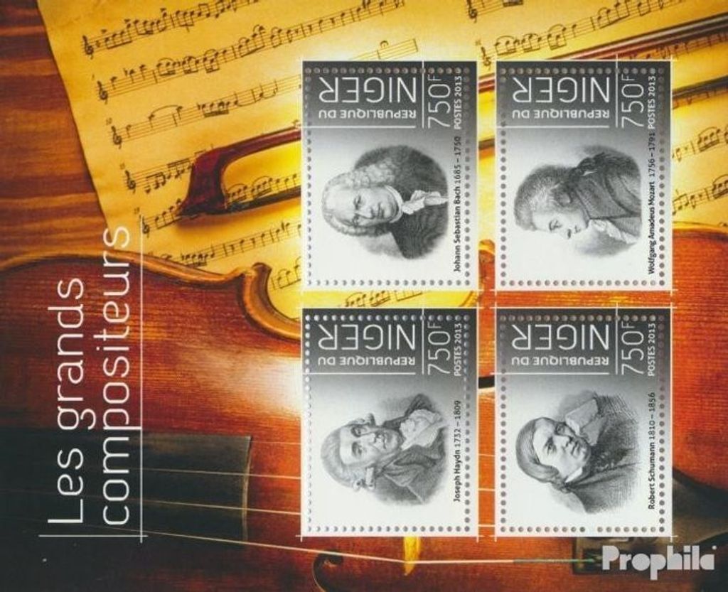 Briefmarken Niger 2013 Mi 2580-2583 Kleinbogen (kompl. Ausg.) postfrisch Große Komponisten
