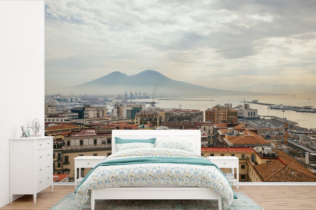 MuchoWow Fototapete für Wohnzimmer oder Schlafzimmer Wandtapete Vinyl Motivtapete Vulkan - Dach - Italien - Neapel - 360x240 cm - Vinyl-Tapete