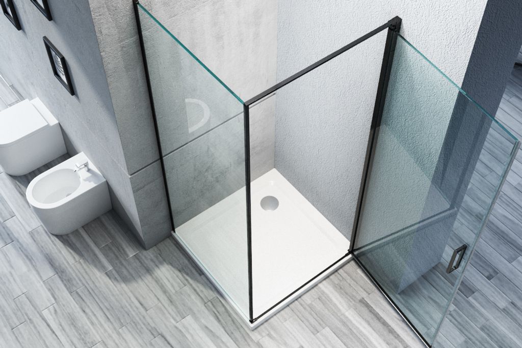 Duschkabine Eckdusche EX416S - Nano Echtglas - 6 mm - Aluminiumprofil - Schwarz matt - 80 x 80 x 195 cm