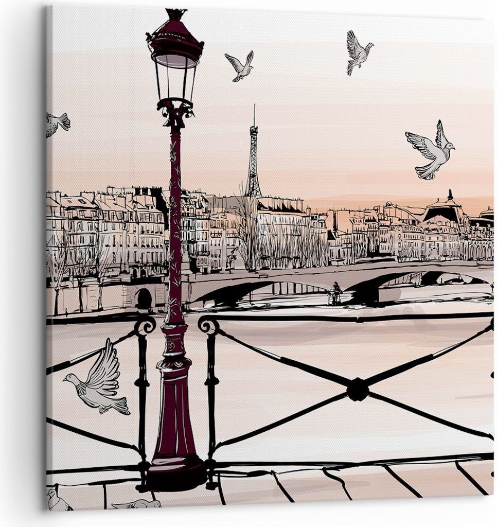 Bild auf Leinwand - Leinwandbild - frankreich Taube Grafiken Illustration - 50x50cm - Wand Bild - Wanddeko - Leinwanddruck - Bilder - Kunstdruck - ...