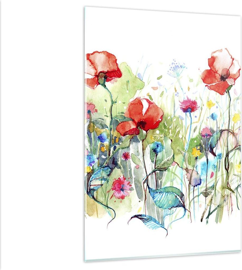Bilder auf glas - Einteilig - Blumen Wiese Blatt Natur - 80x120cm - Glasbilder - Wandbilder - Bilder - zum Aufhängen bereit - Wanddekoration aus G...