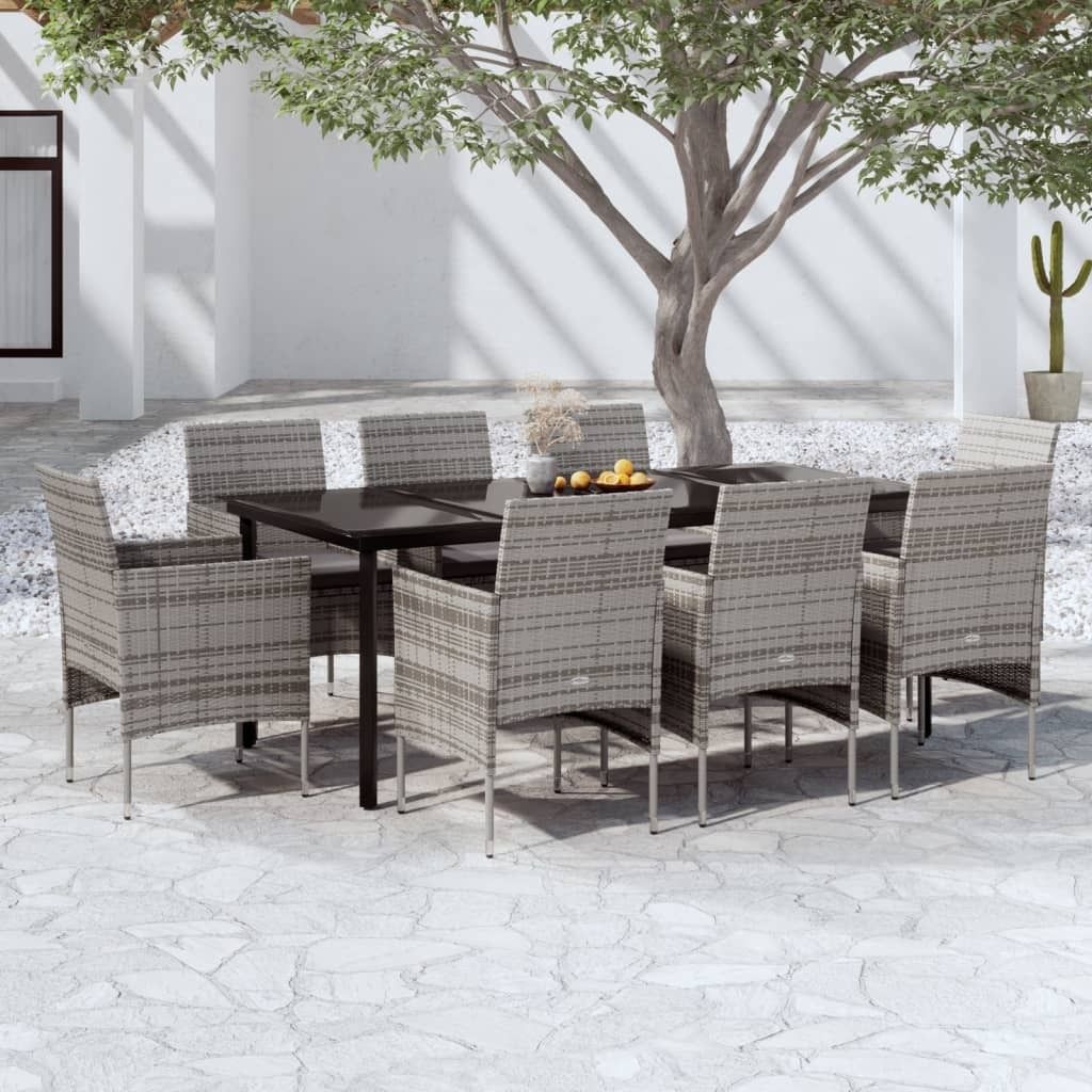 Maison Exclusive - 9-tlg. Garten-Essgruppe mit Kissen Grau und Schwarz