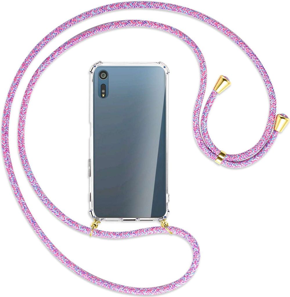 Handykette Backcover-Schutzhülle mit Band (Metall goldfarben) für Sony Xperia XZ, XZs - schwarz/gold