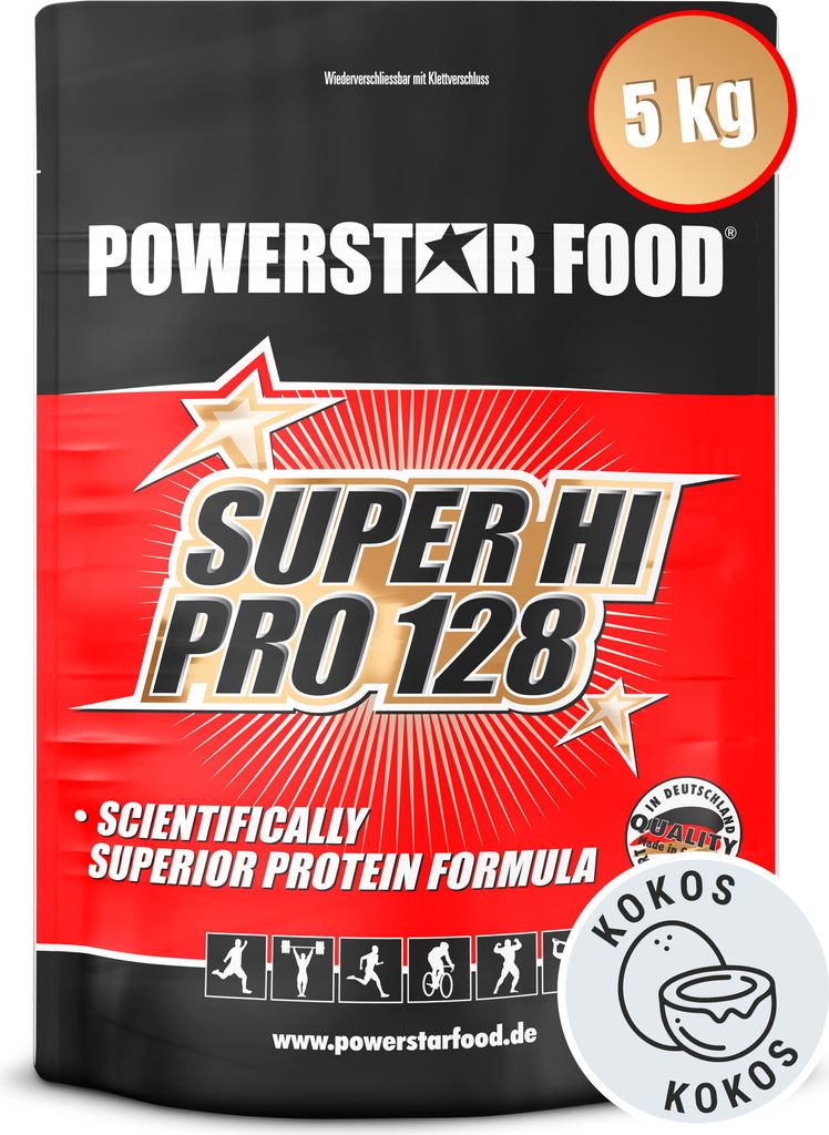 Powerstar SUPER HI PRO 128 | Mehrkomponenten Protein-Pulver 5kg | Höchste Biologische Wertigkeit | Protein-Shake zum Muskelaufbau | Coconut