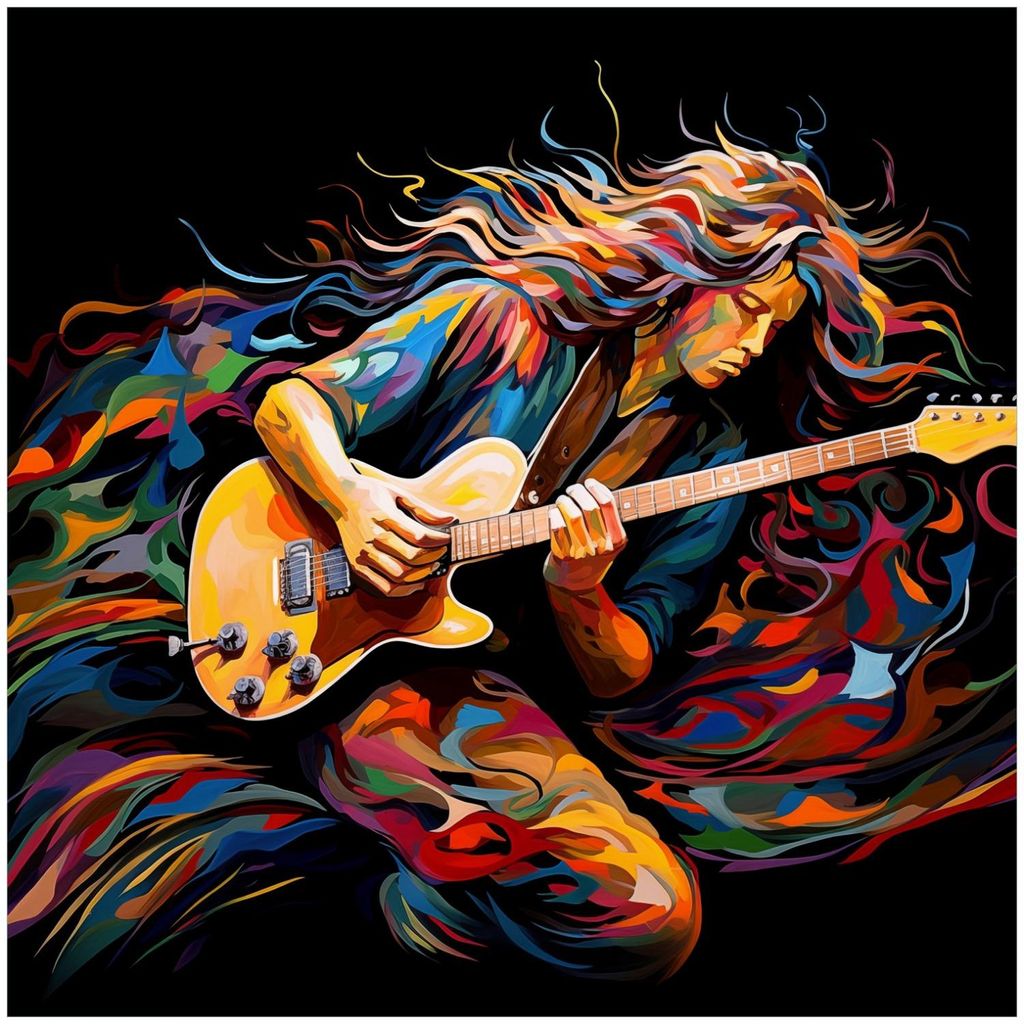 Wallario Memoboard Magnettafel aus Glas, Größe 50 x 50 cm, Motiv Farbiges Gitarrenspiel