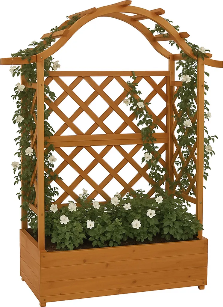 Treillis en Bois Naturel avec Bac à Fleurs Intégré Modèle XXL 138x110cm