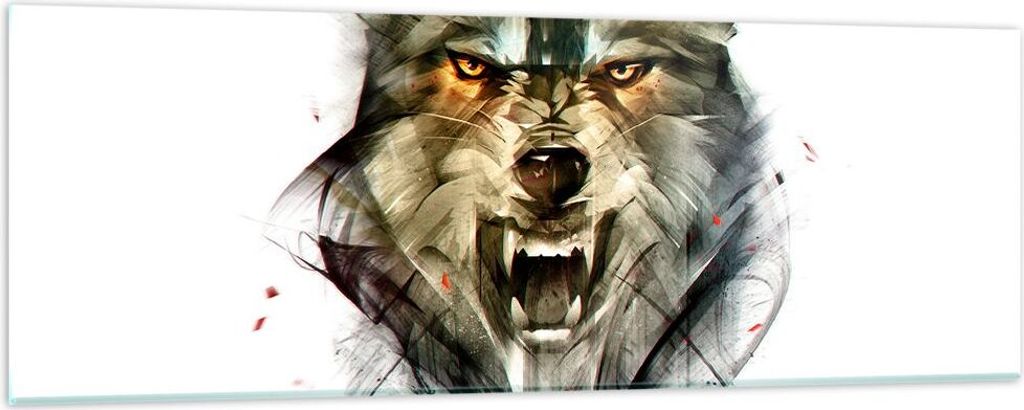 Bilder auf glas - Wolf Tier Wald - 90x30cm - Glasbilder - Wandbilder - Kunstdruck - zum Aufhängen bereit - Wanddekoration aus Glas - Glas Bilder -...