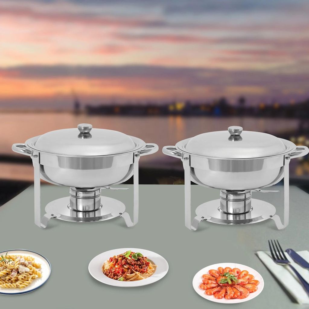 Chafing-Dish Buffetwärmer Set - 2-teilig - Edelstahl - Fassungsvermögen 4,5 l - Mit Brennpastenhalter