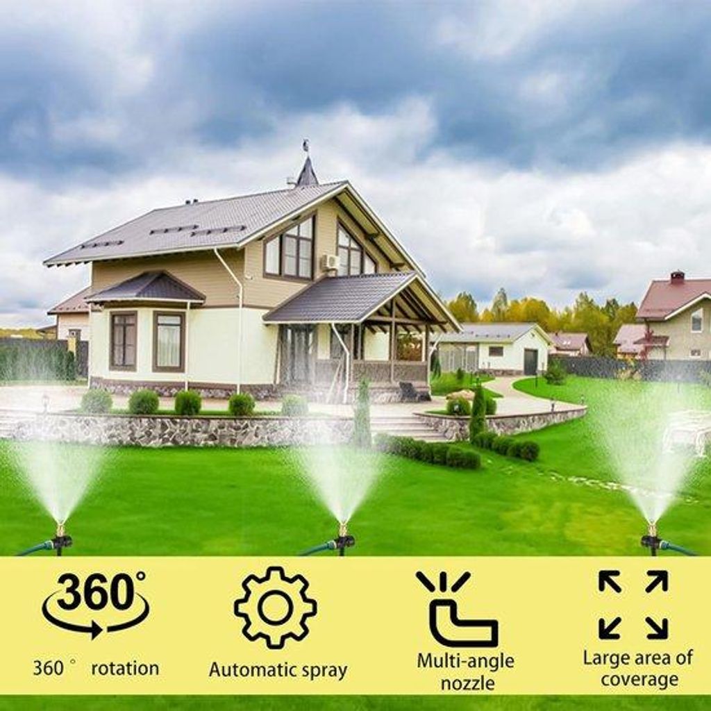 360-Gradiges Drehbaren Garten-Sprinkler - Automatisches Gras-Besprühungssystem - Einstellbares Wasser-Spar-System für Rasen und Gartenpflanzen